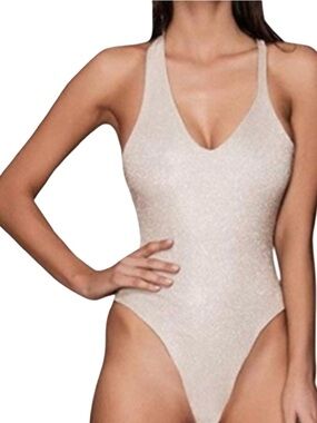 BSSA Shimmery Bodysuit in Champagne NWT $190 MSRP